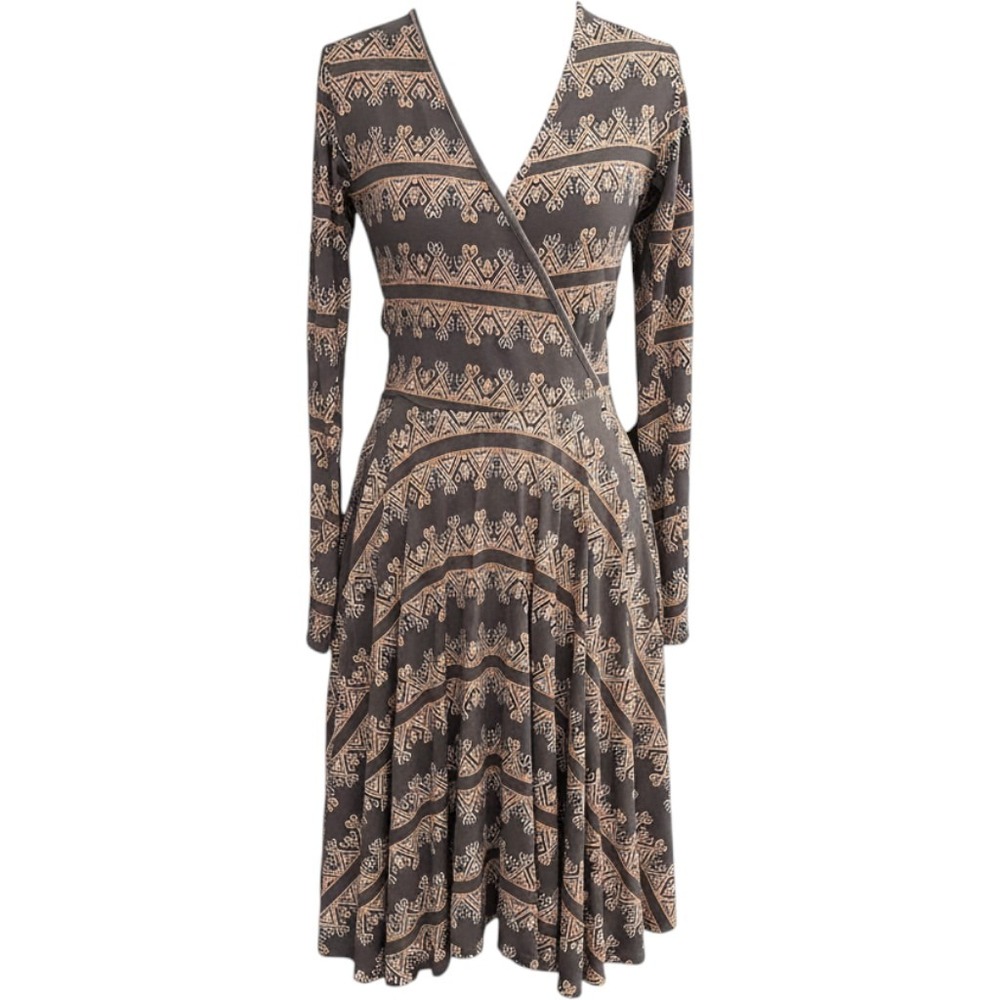 Bel Kazan Anthropologie Fit & Flare Jersey Wrap Midi Dress XS Brown Earthy Boho